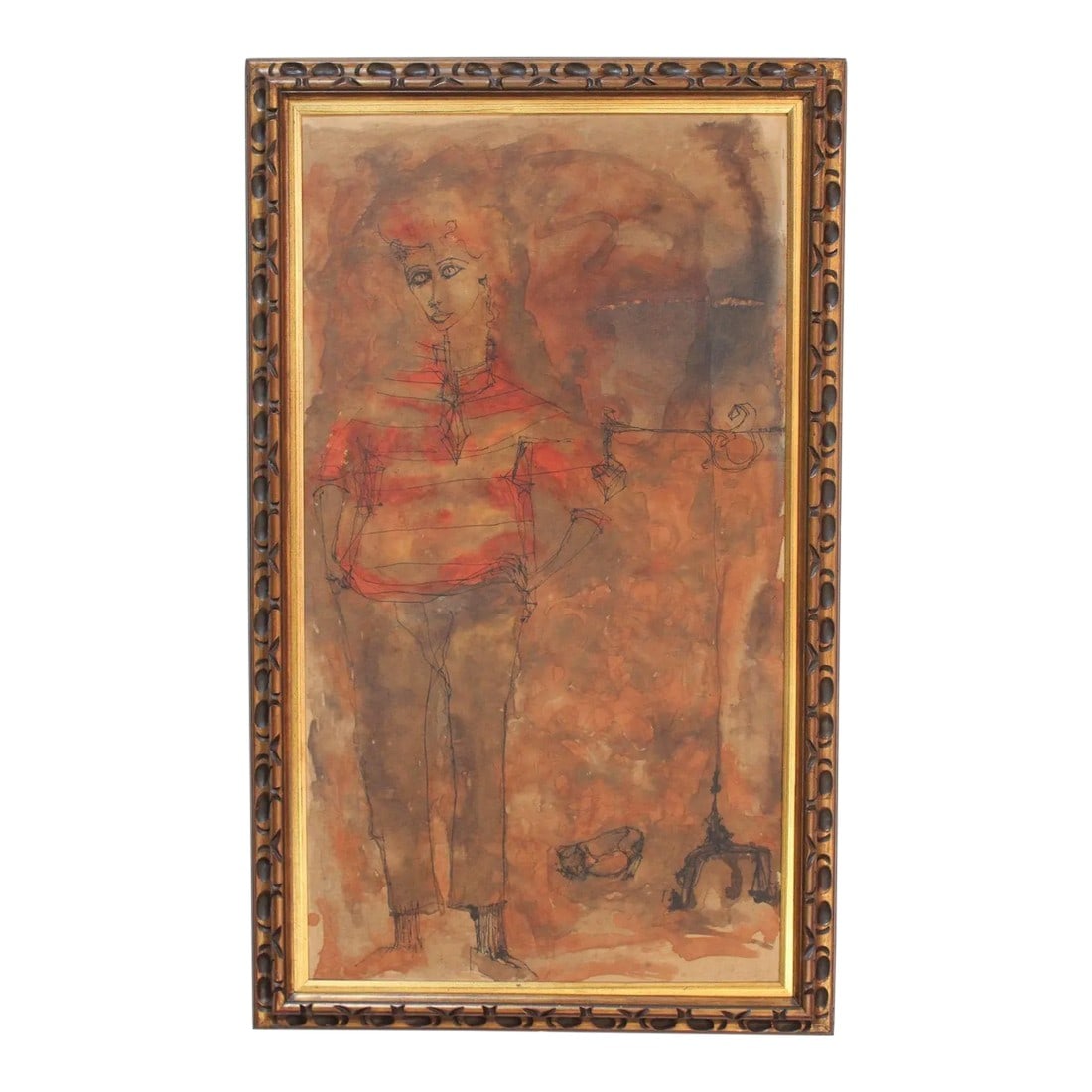 Iris Brody Oil Wash on Masonite Figural Study: Iris Brody (American - d. 1961, NY, drug overdose) oil wash on paper laid on masonite figural study of a boy. Brody, part of the Kerouc / Ginsberg Lower East Side Manhattan "Beatnick" scene, was an