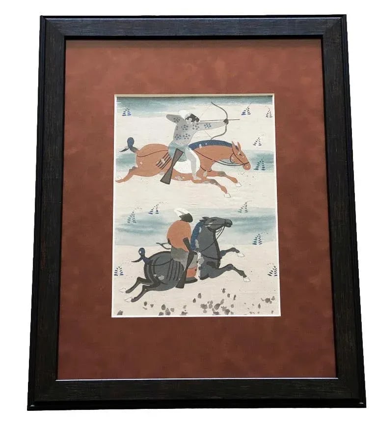 1940s Primitive Tribal Figurative Watercolor Paintings, Framed - Set of 2 - 2