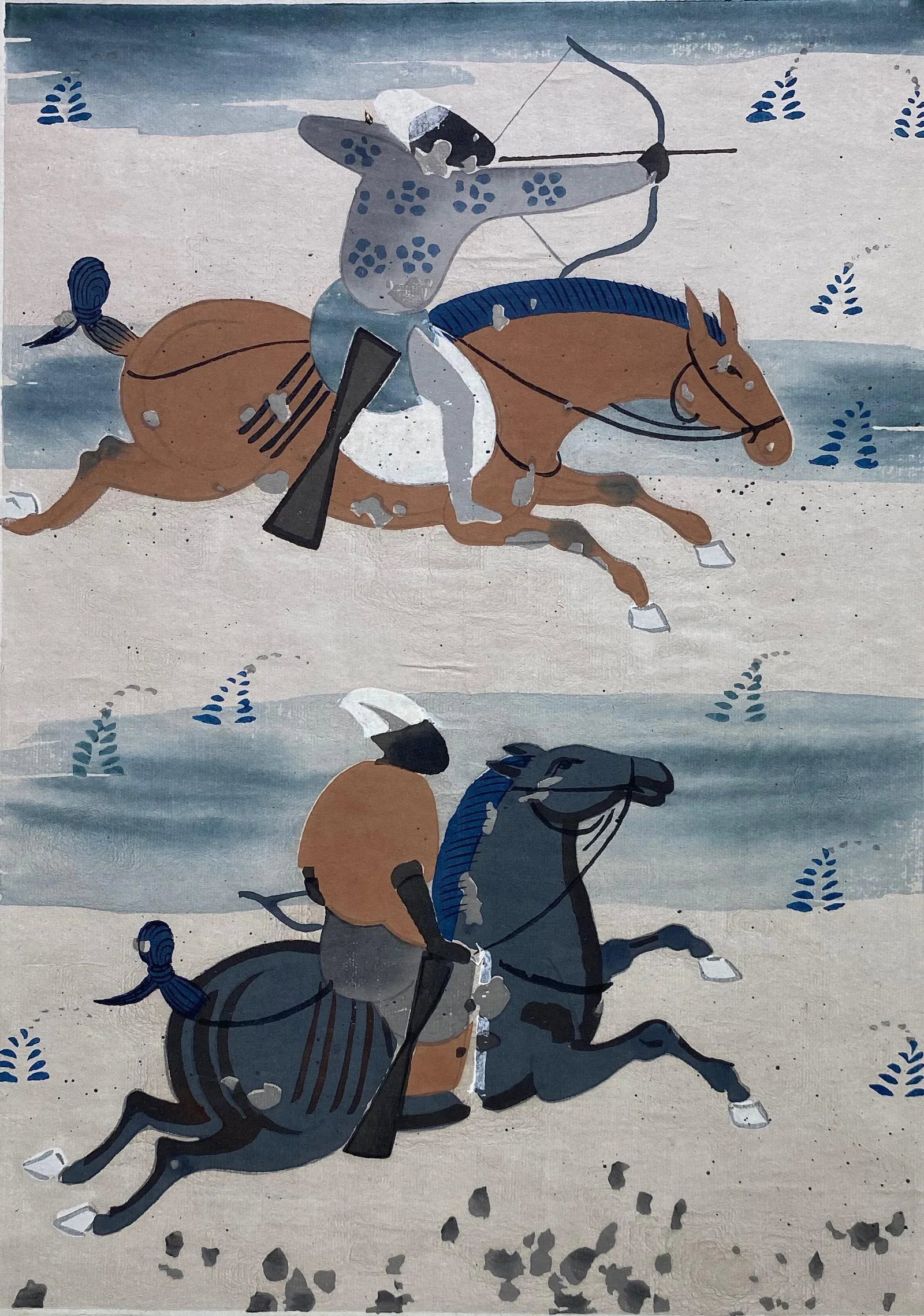 1940s Primitive Tribal Figurative Watercolor Paintings, Framed - Set of 2 - 4