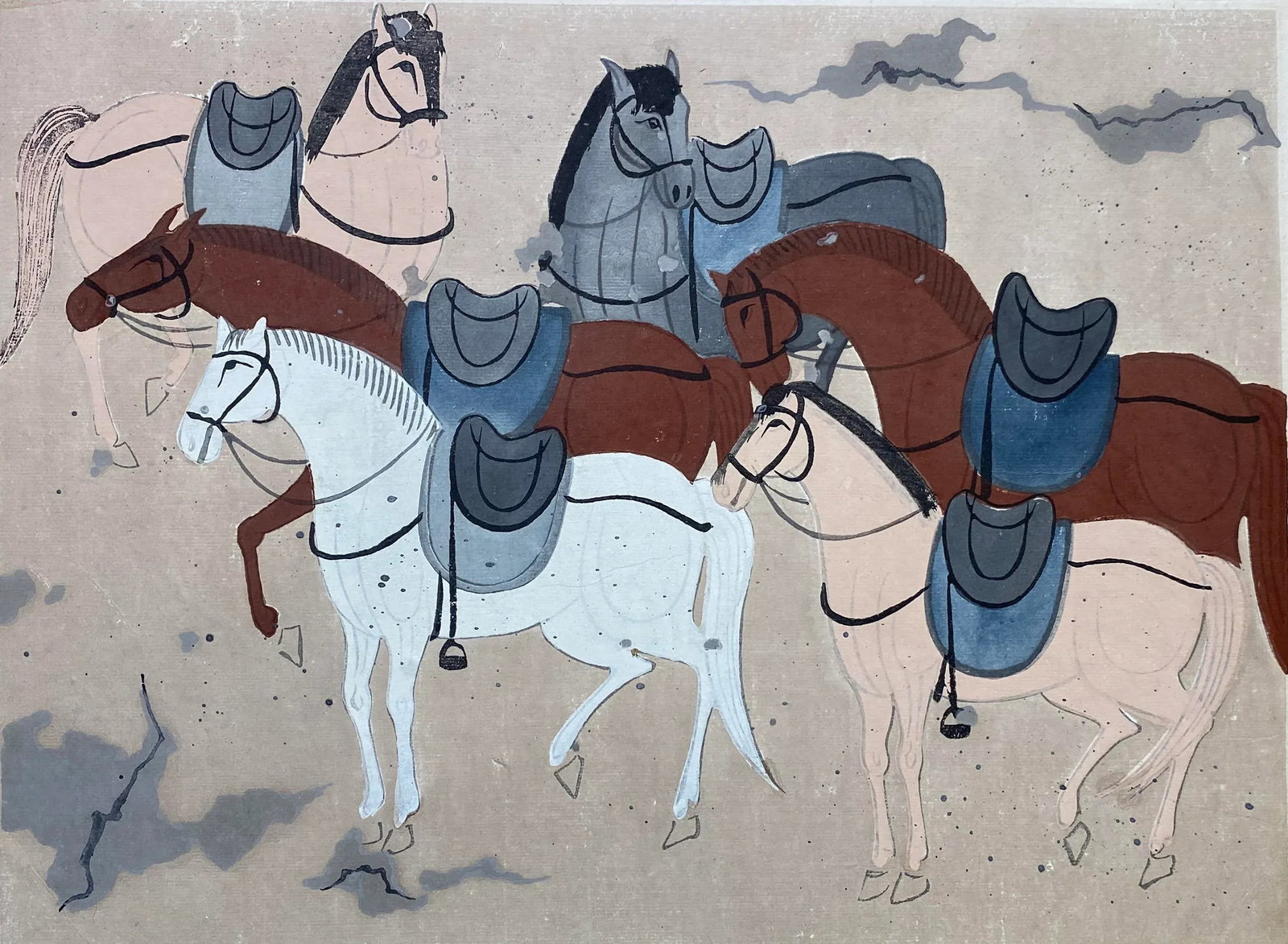 1940s Primitive Tribal Figurative Watercolor Paintings, Framed - Set of 2 - 5