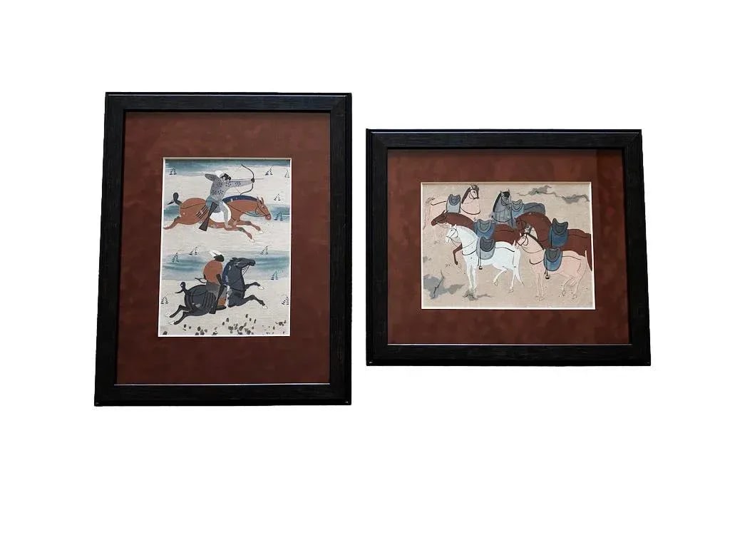 1940s Primitive Tribal Figurative Watercolor Paintings, Framed - Set of 2 - 6