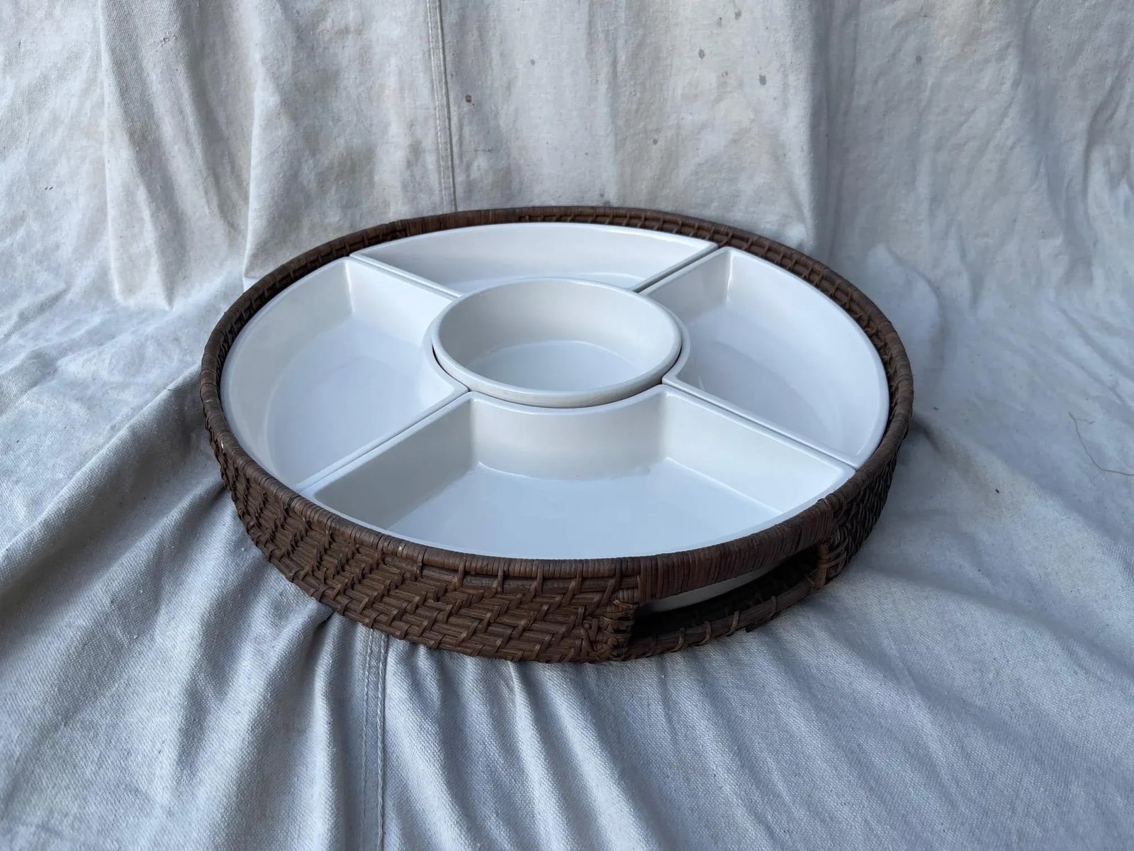 Woven Rattan Divided Dish Tray - 6