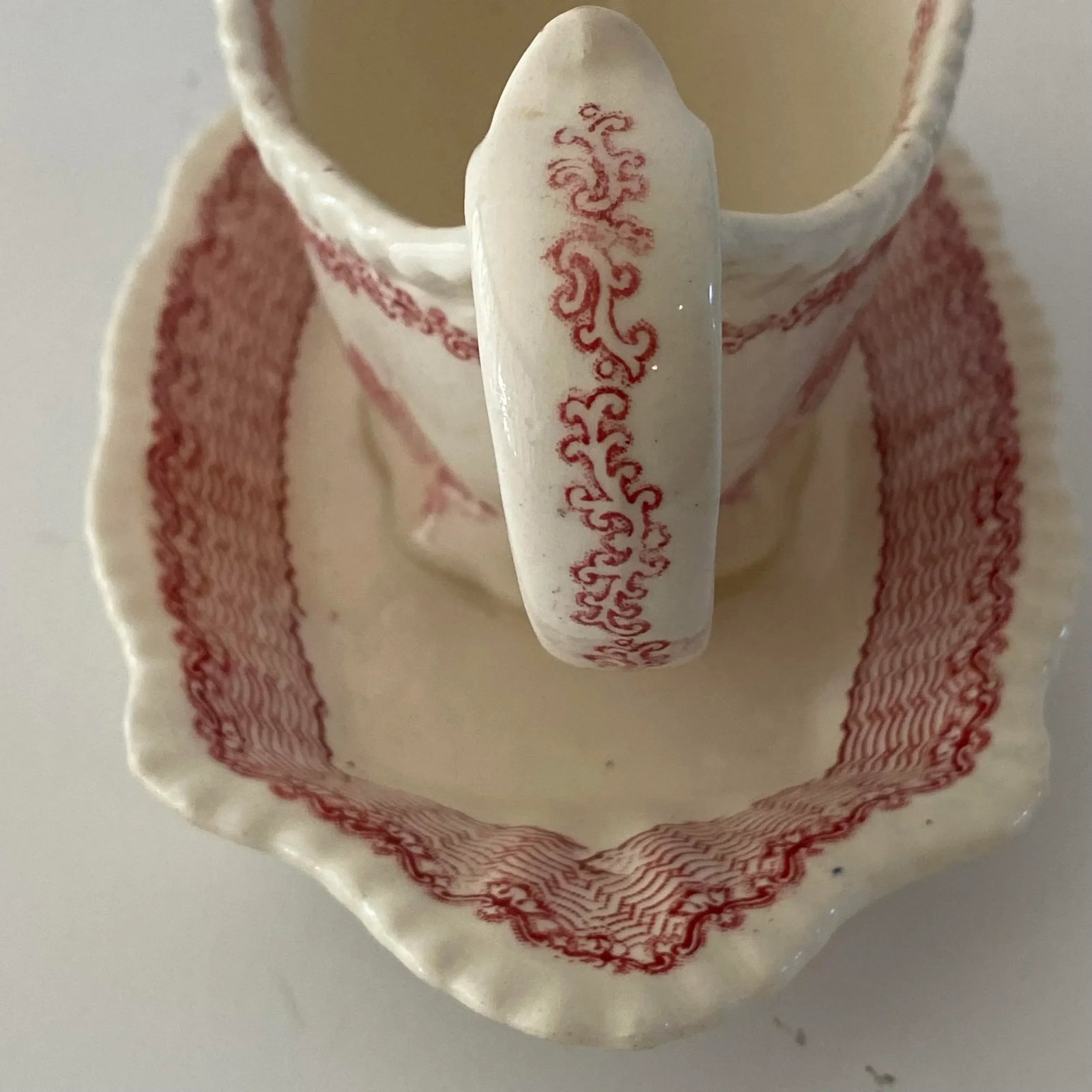 1950s Adams Mazara Red Pink Transferware Gravy Boat & Attached Underplate - 8
