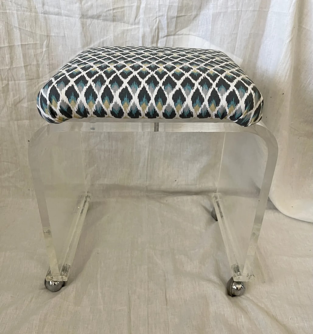Mid-Century Lucite Upholstered Waterfall Stool/Bench - 4