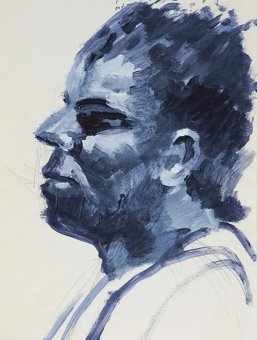 Vintage Blue Man Portrait Painting - 3