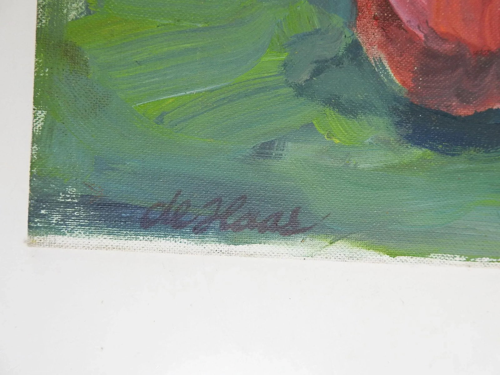 Vintage Mid Century Orange & White Floral Still Life Painting - 2