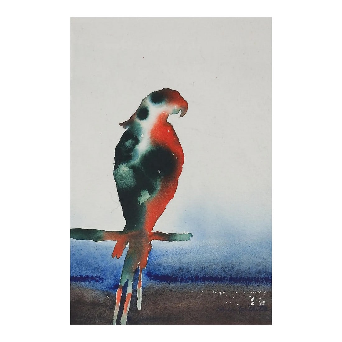 Late 20th Century Modernist Parrot Watercolor Painting: Late 20th century watercolor on heavy paper parrot painting. Signed Dale Wilhite lower right corner. Unframed. Condition: Alterations: Original Condition Unaltered Imperfections: Some