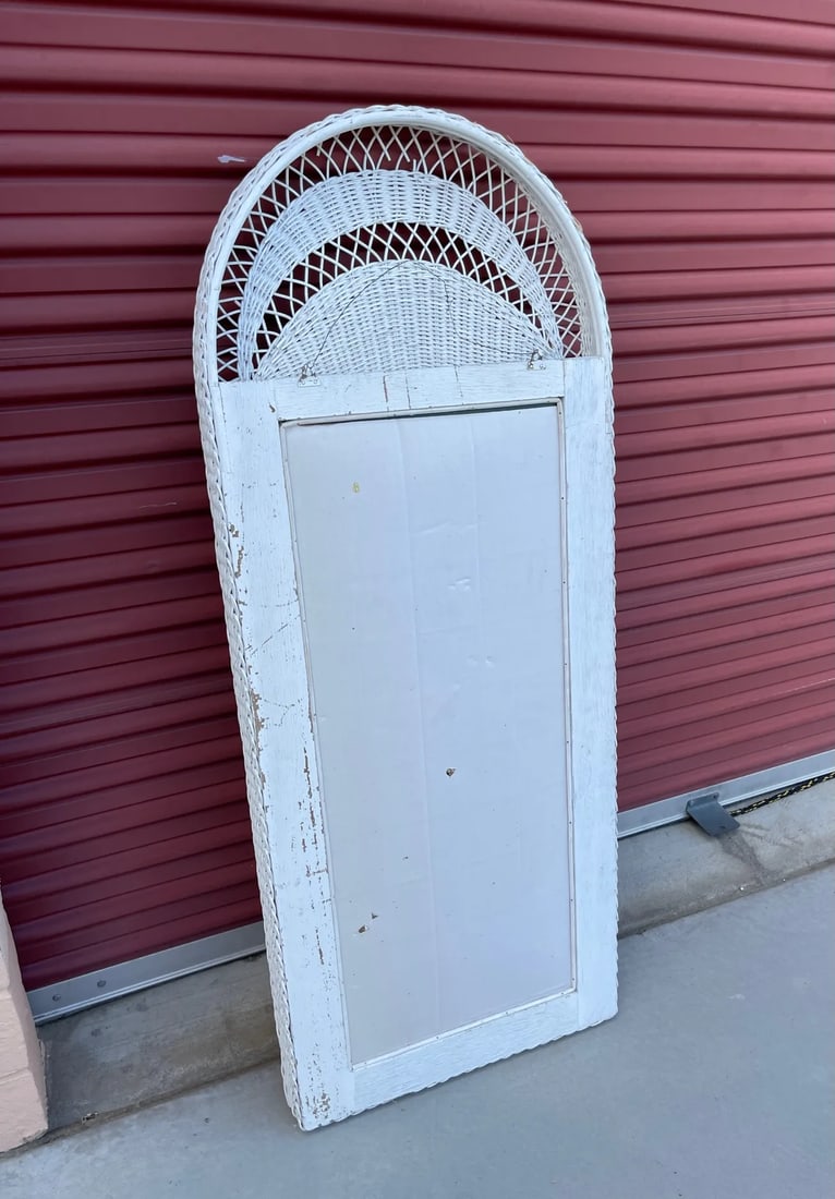 Vintage Henry Link Style White Wicker Mirror - 2