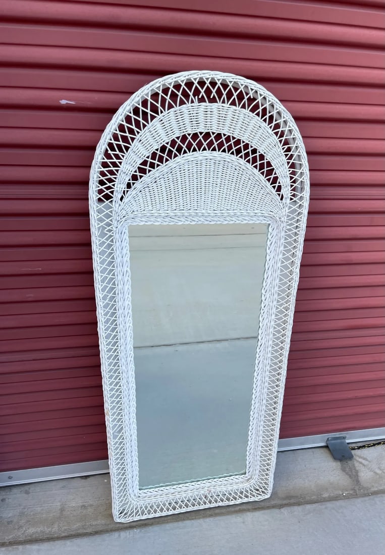 Vintage Henry Link Style White Wicker Mirror - 3