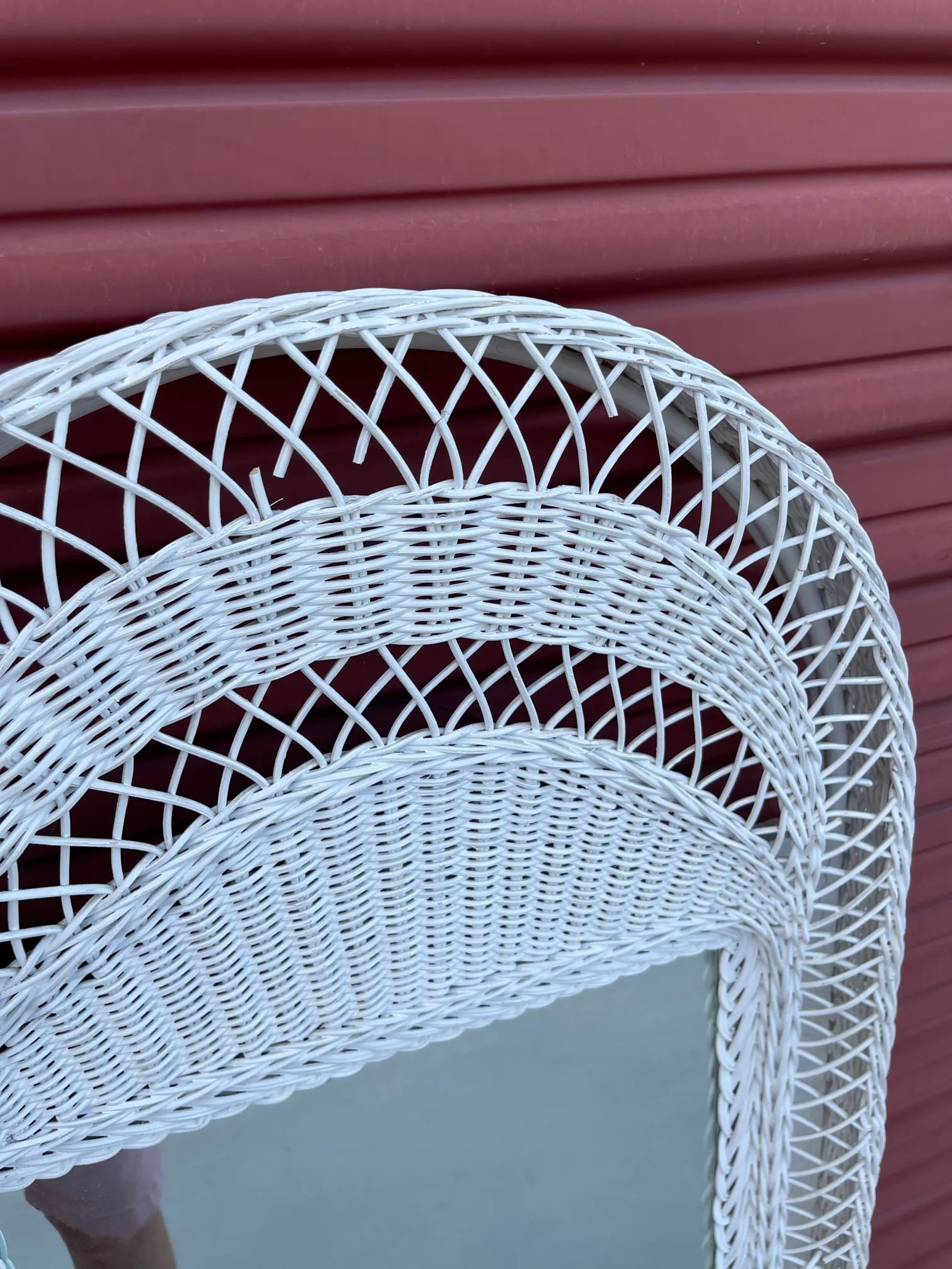 Vintage Henry Link Style White Wicker Mirror - 7