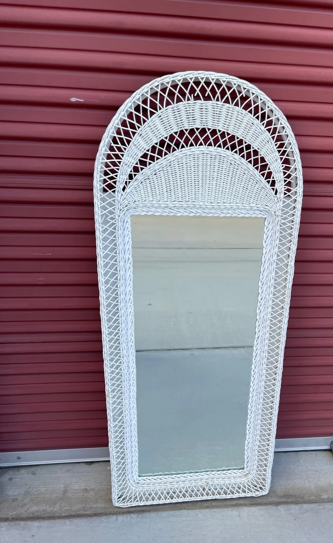 Vintage Henry Link Style White Wicker Mirror - 8