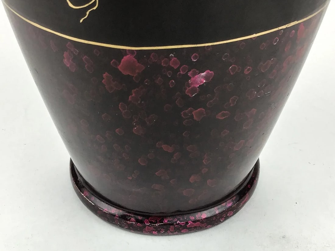 Vintage Artisan Lacquered Metal Hand Painted Vase Japan - 10