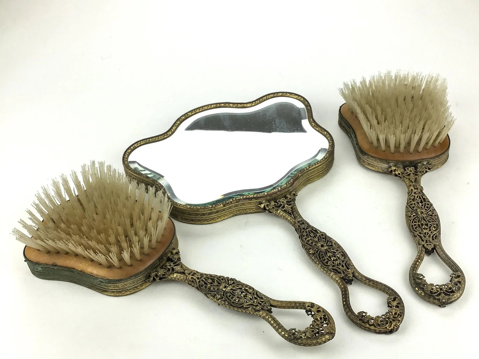 Antique His & Hers Victorian Hand Mirror 3 Piece Brush Set - 13