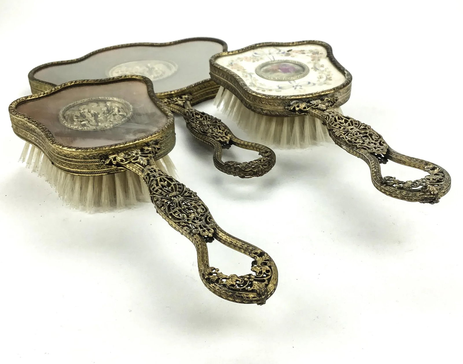 Antique His & Hers Victorian Hand Mirror 3 Piece Brush Set - 4