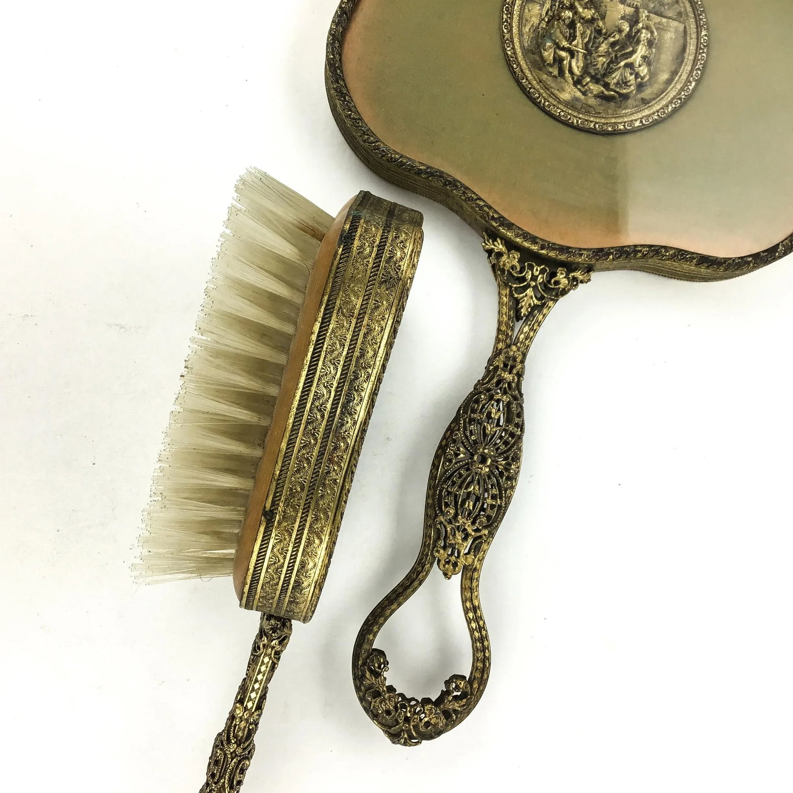 Antique His & Hers Victorian Hand Mirror 3 Piece Brush Set - 5