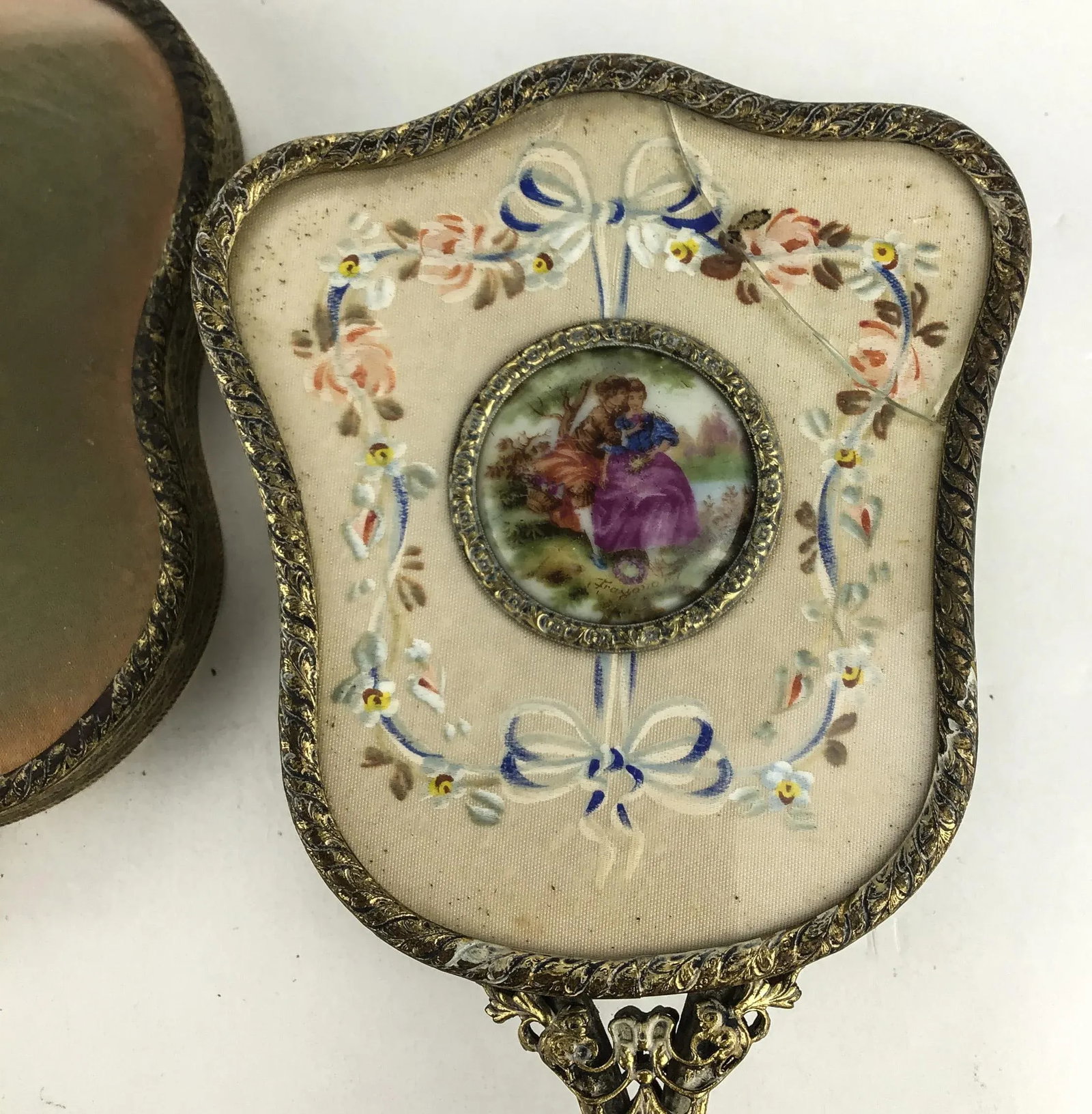 Antique His & Hers Victorian Hand Mirror 3 Piece Brush Set - 9