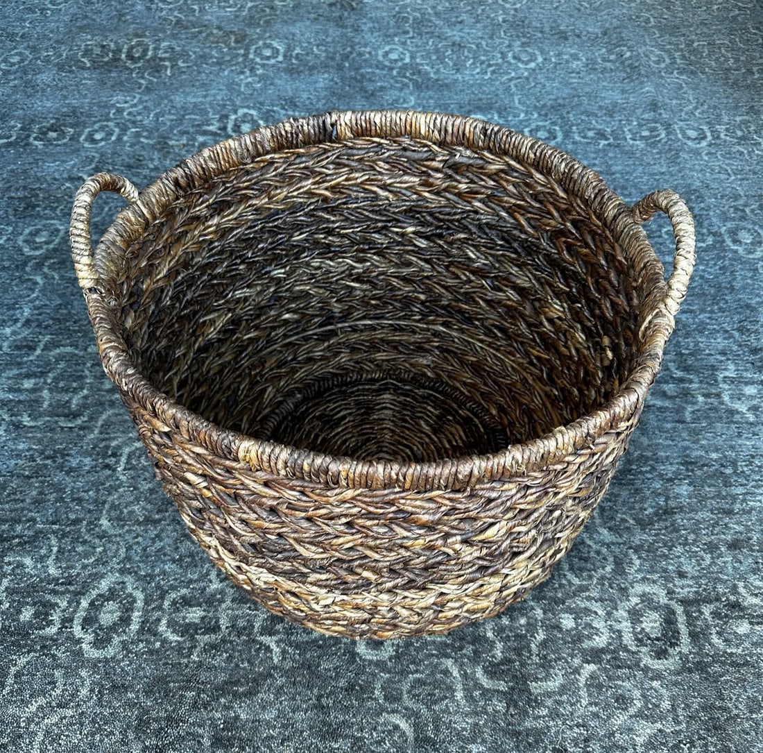 Woven Raffia Storage Basket W/Handles - 2
