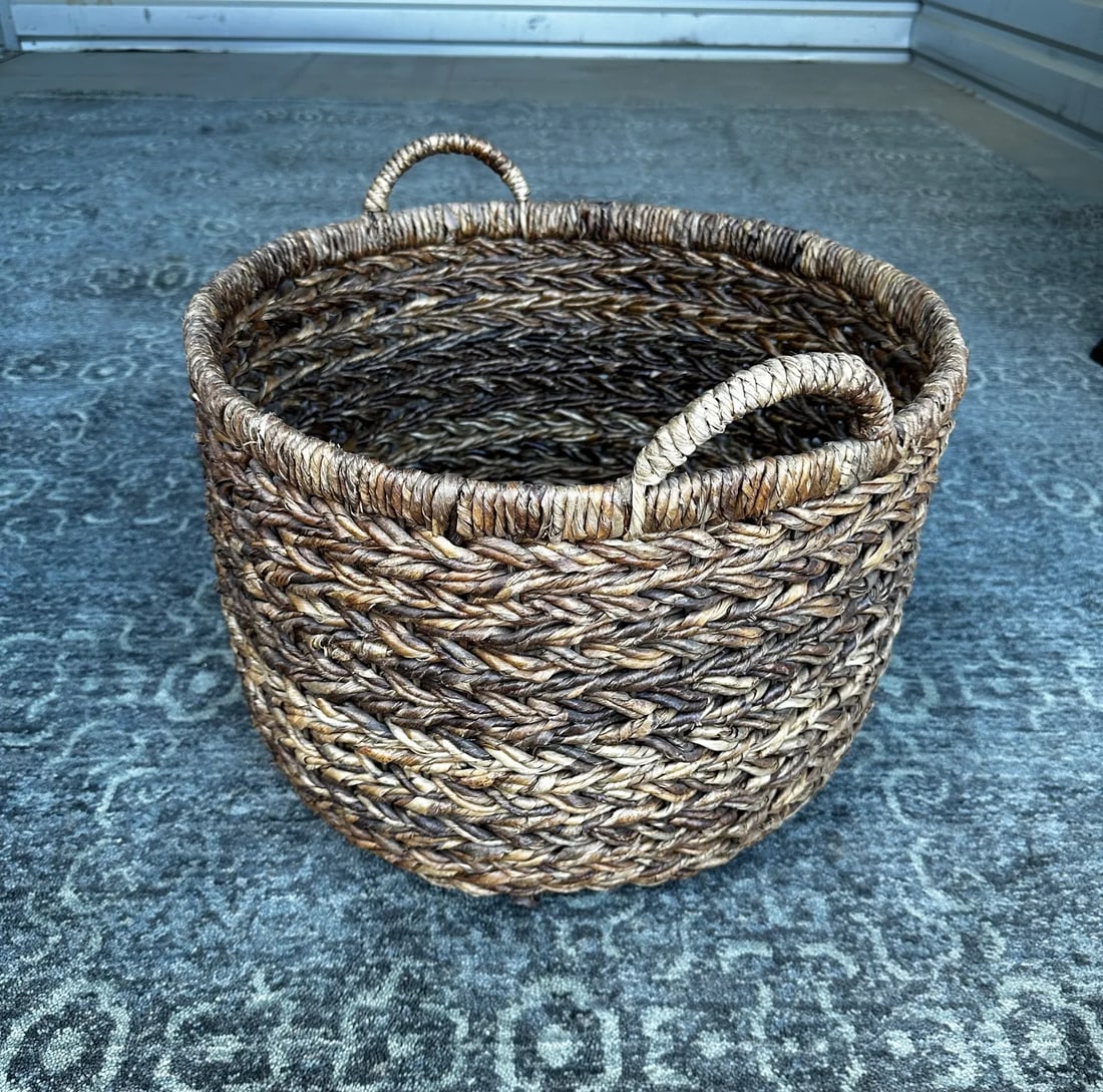 Woven Raffia Storage Basket W/Handles - 3