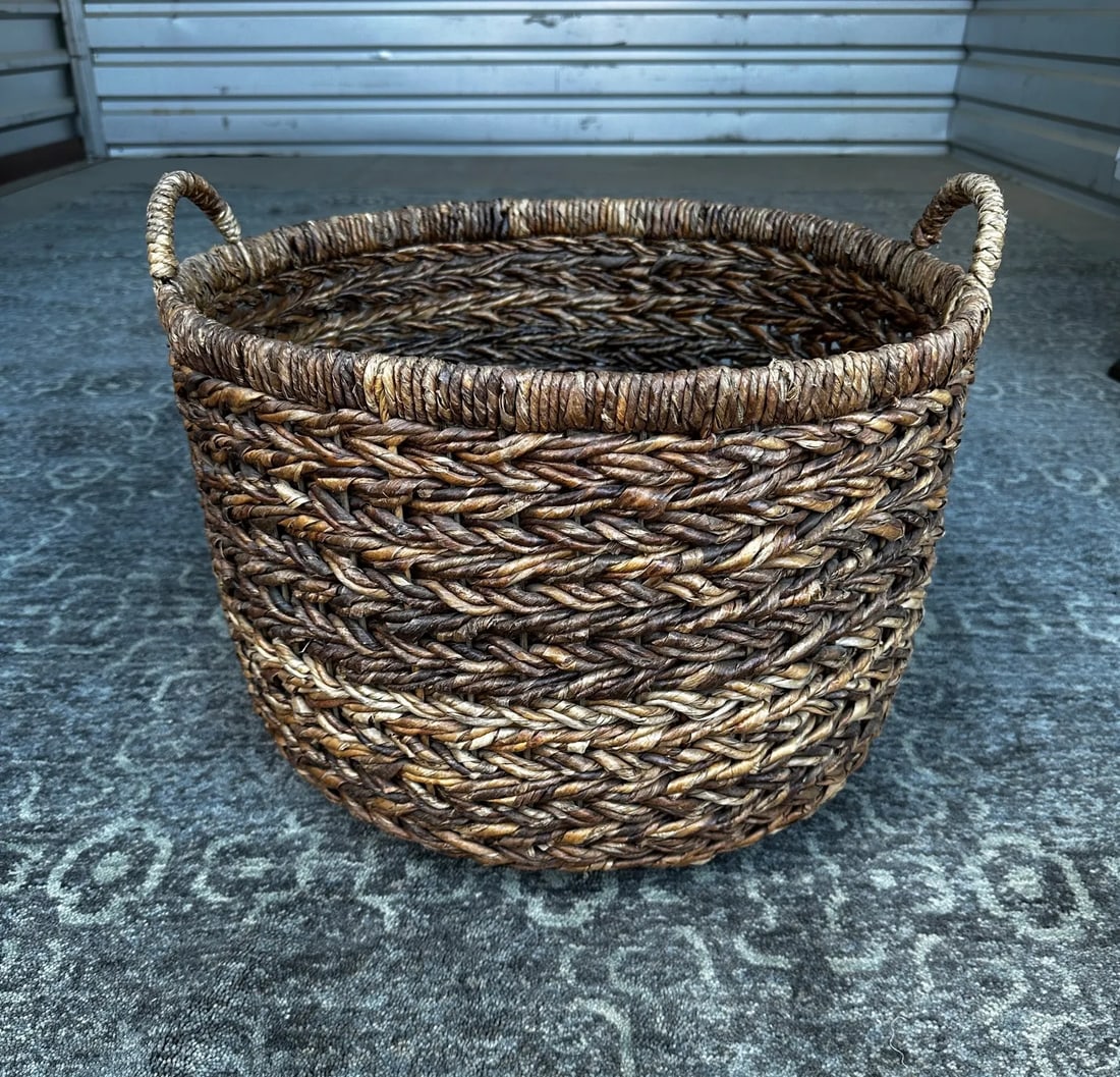 Woven Raffia Storage Basket W/Handles - 6