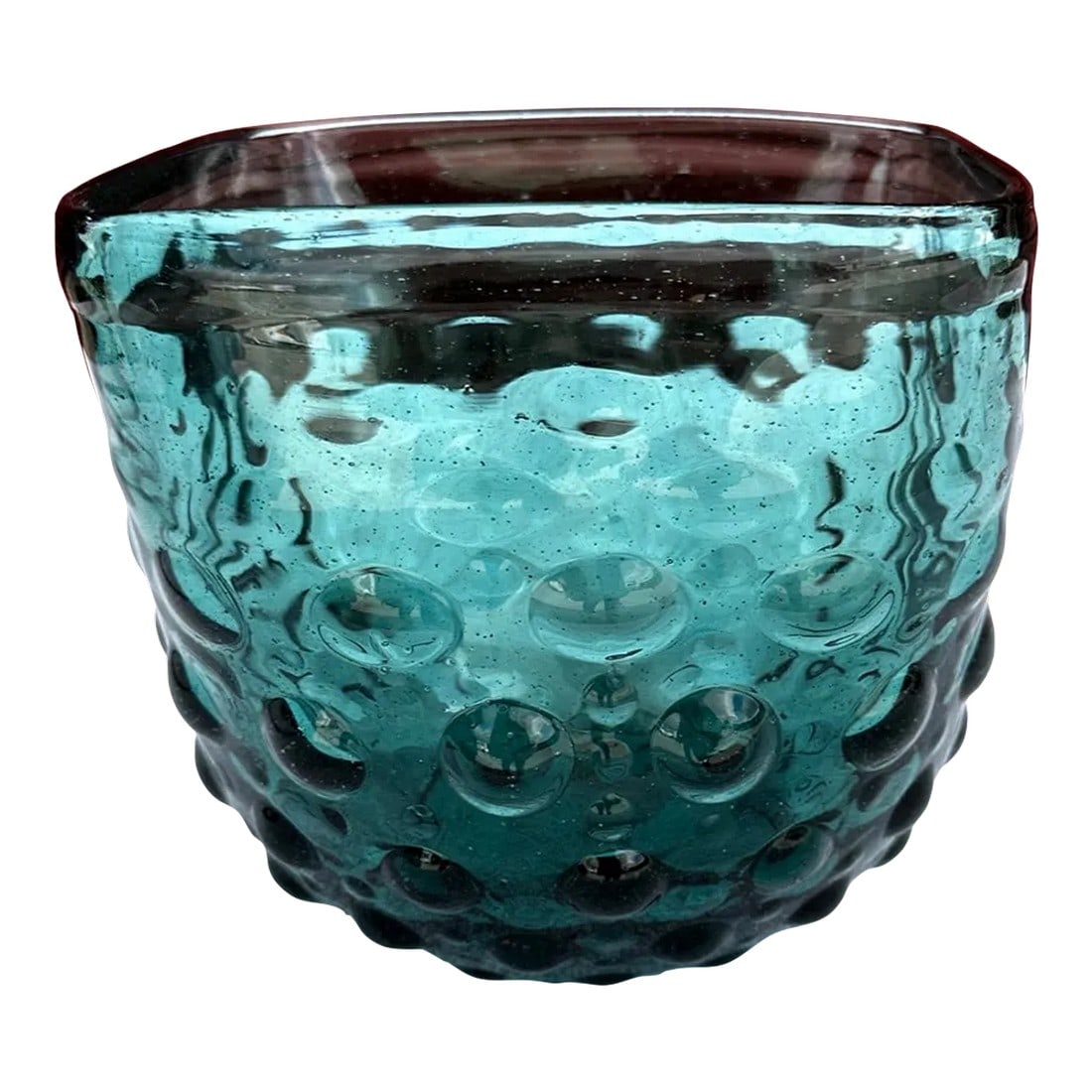 Vintage Teal Blue Empoli Hand Blown Hobnail Square Bowl: Beautiful Teal Blue Empoli Hobnail Blown Glass Bowl or Vase. Perfect for flowers or display. 6.5x6.5x6.5 Make sure to follow me, I have flash sales for my followers only. Condition: Alterations:
