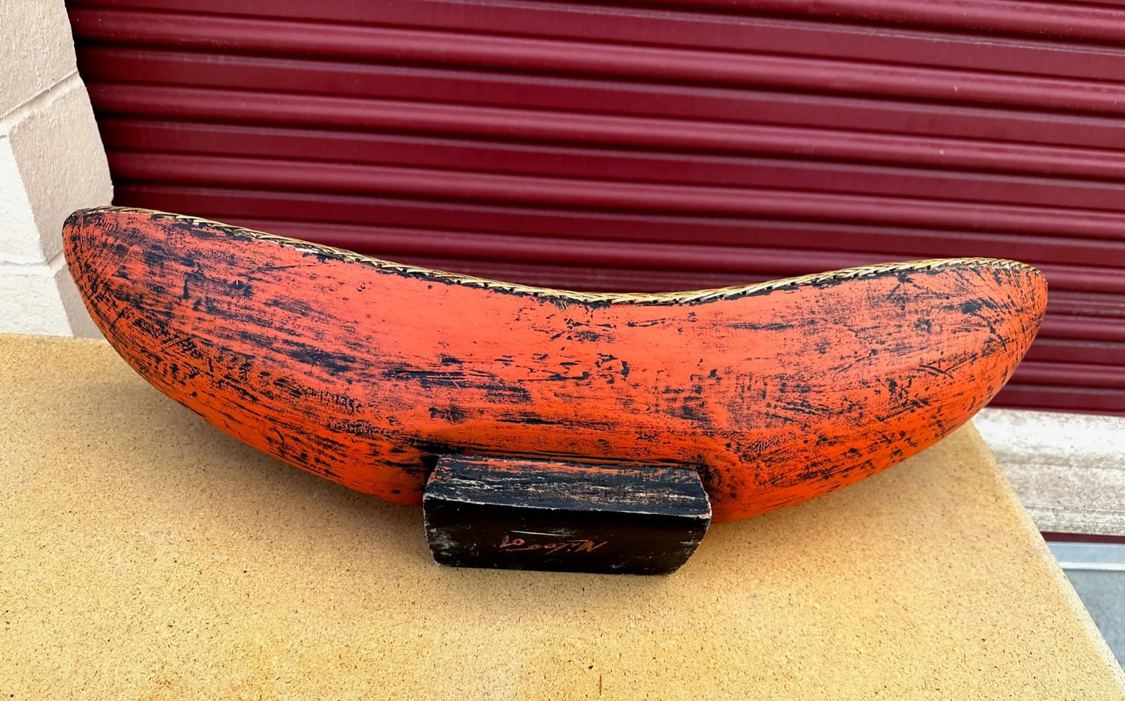 Chinese Carved Wood Decorative Bowl W/Rattan Trim - 2