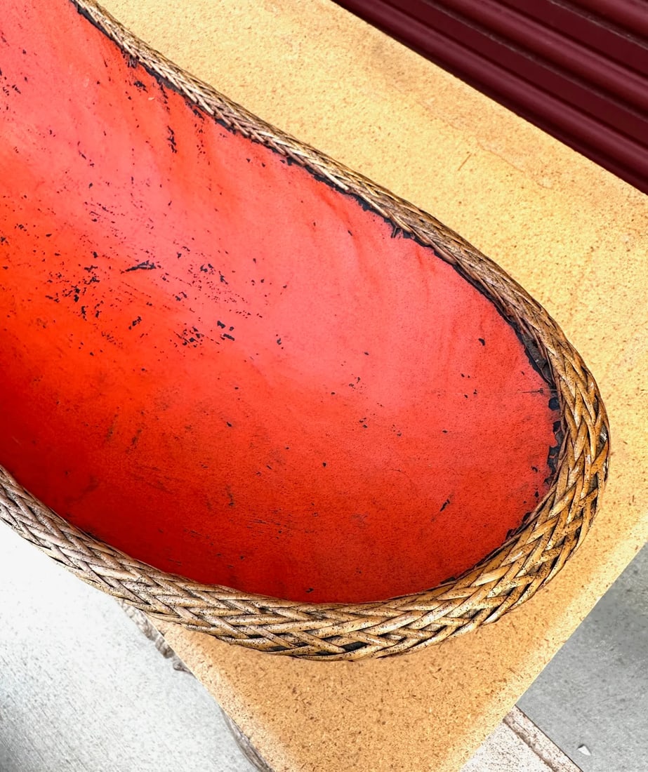 Chinese Carved Wood Decorative Bowl W/Rattan Trim - 4