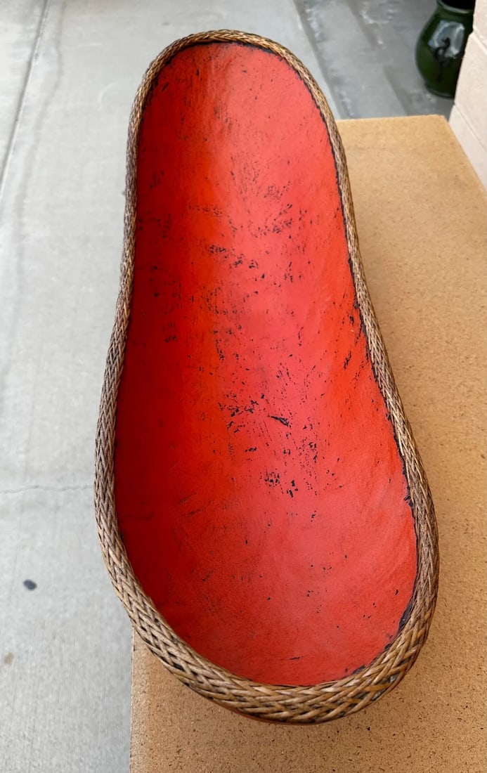 Chinese Carved Wood Decorative Bowl W/Rattan Trim - 5