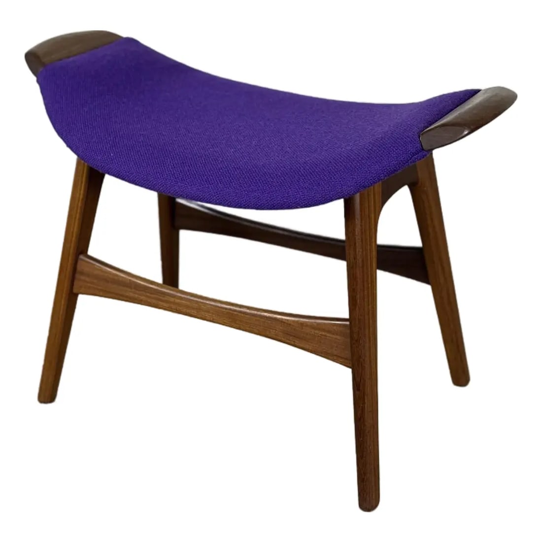 1960s Mid Century Modern Ottoman Foot Stool by Westnofa - Vintage Teak Footstool: Vintage mid century Scandinavian modern ottoman or footstool by Westnofa Furniture circa 1960s. Solid teak with original purple wool upholstery. Excellent original condition, Wool is clean and free