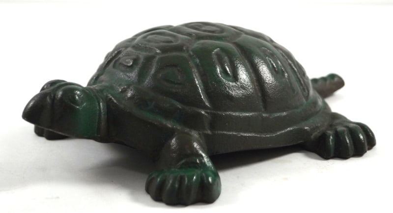 Antique Turtle Cast Iron Doorstop Seville: Title: Antique Turtle Cast Iron Doorstop SevilleDimension: 2” tall x 7 1/2” long x 5 ½” wide.Date: Ca. 1930’s.Additional Information: Exceptional casting depicting a