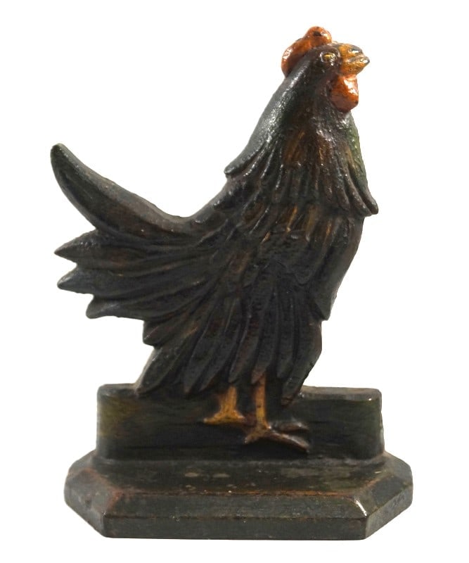 Rare Antique Crowing Rooster Cast Iron Doorstop (1 of 5)