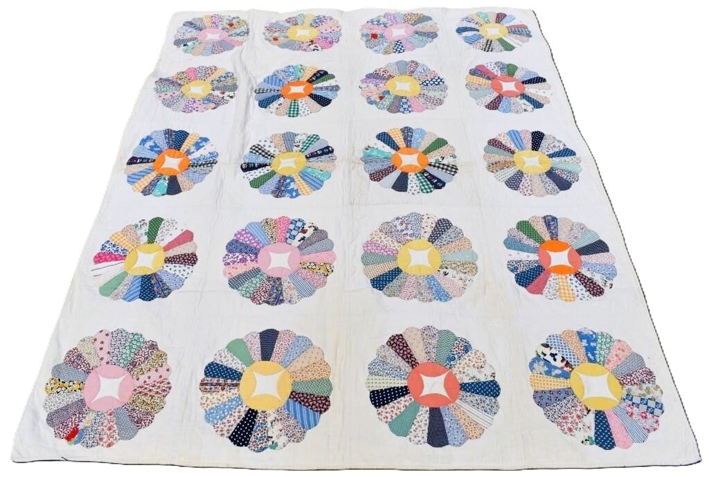 1935 Signed Ina Kimble REEL CENTER DRESDEN PLATE Quilt 64" x 78" (1 of 6)