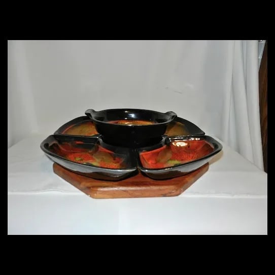 Vintage Mid-Century California Pottery #872 Six Piece Party or Appetizer Serving Tray (1 of 5)