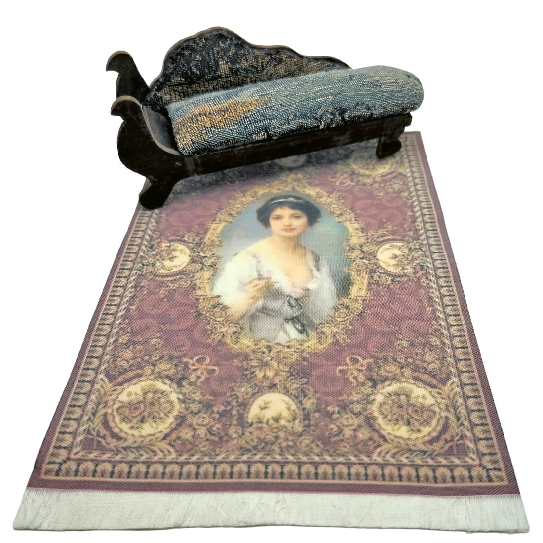 Dollhouse Miniature Rug and Fainting Couch Chaise Lounge (1 of 10)