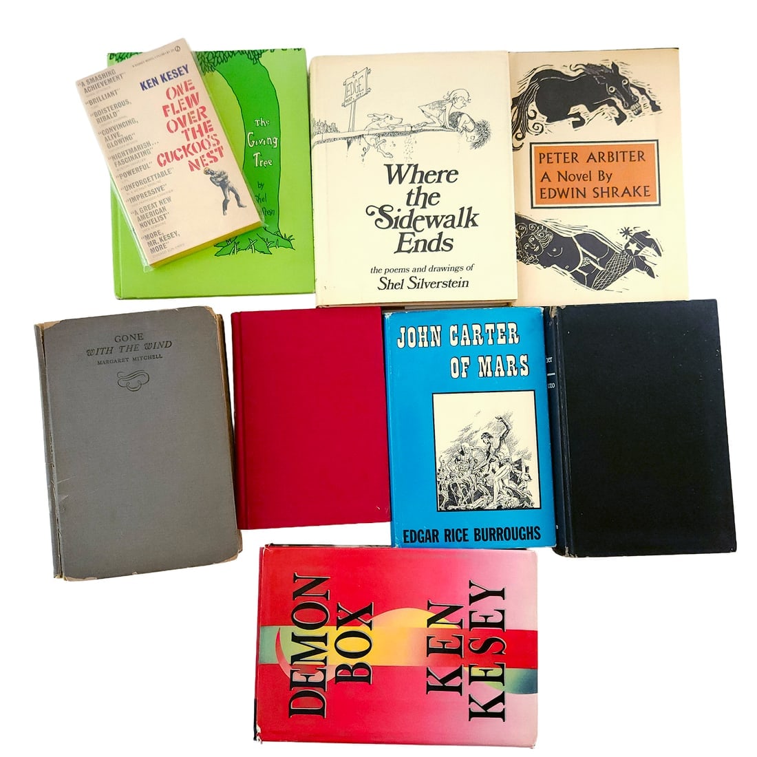 Large lot of American Fiction Books: Title: Large lot of American Fiction Books Description: Where the Sidewalk Ends the Poems and Drawings of Shel Silverstein 1974 First Edition; Early Printing. Hard Cover, Dust Jacket Harper and Row Pu