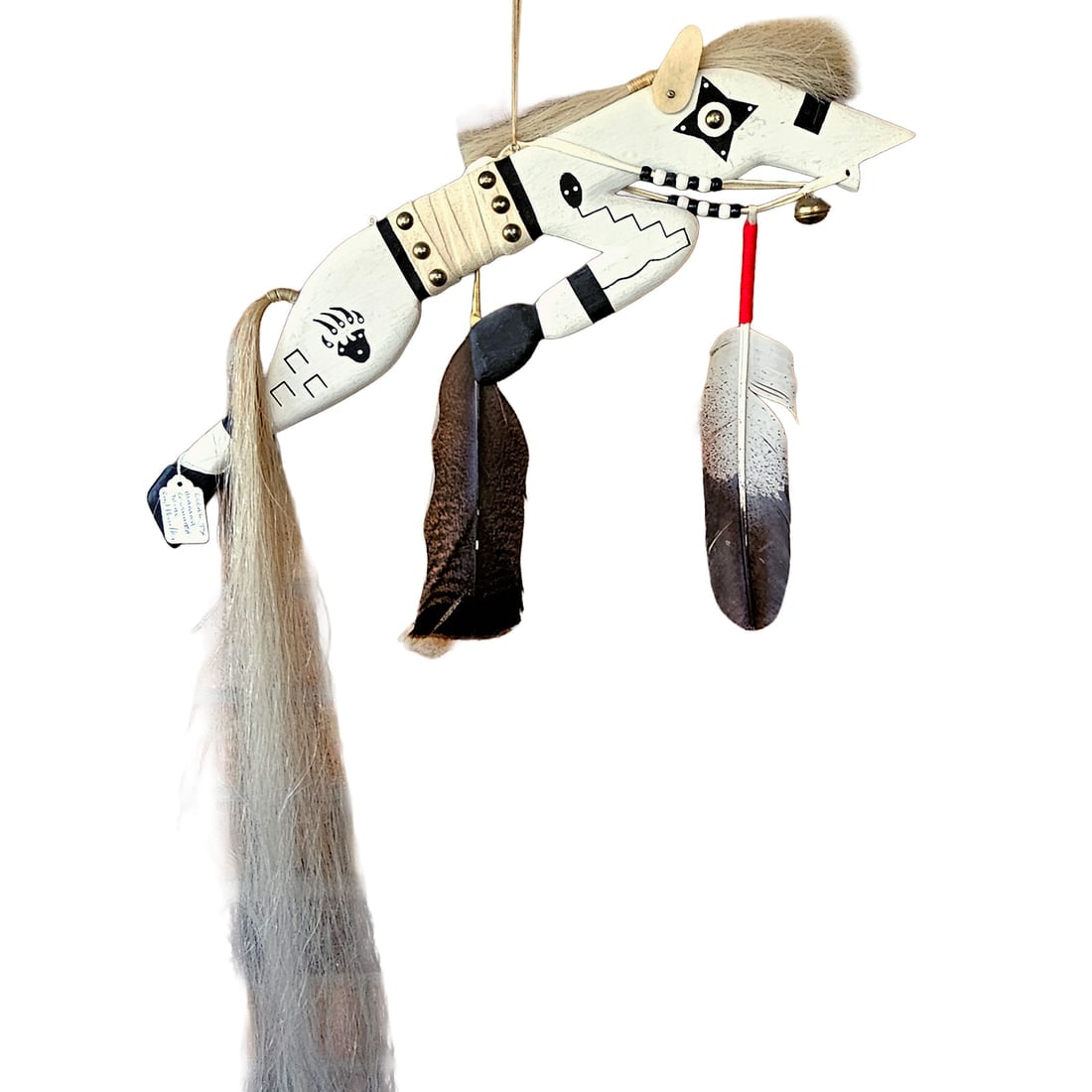 Handmade Native American Ceremonial Spirit Horse Dance Stick (White) (1 of 11)