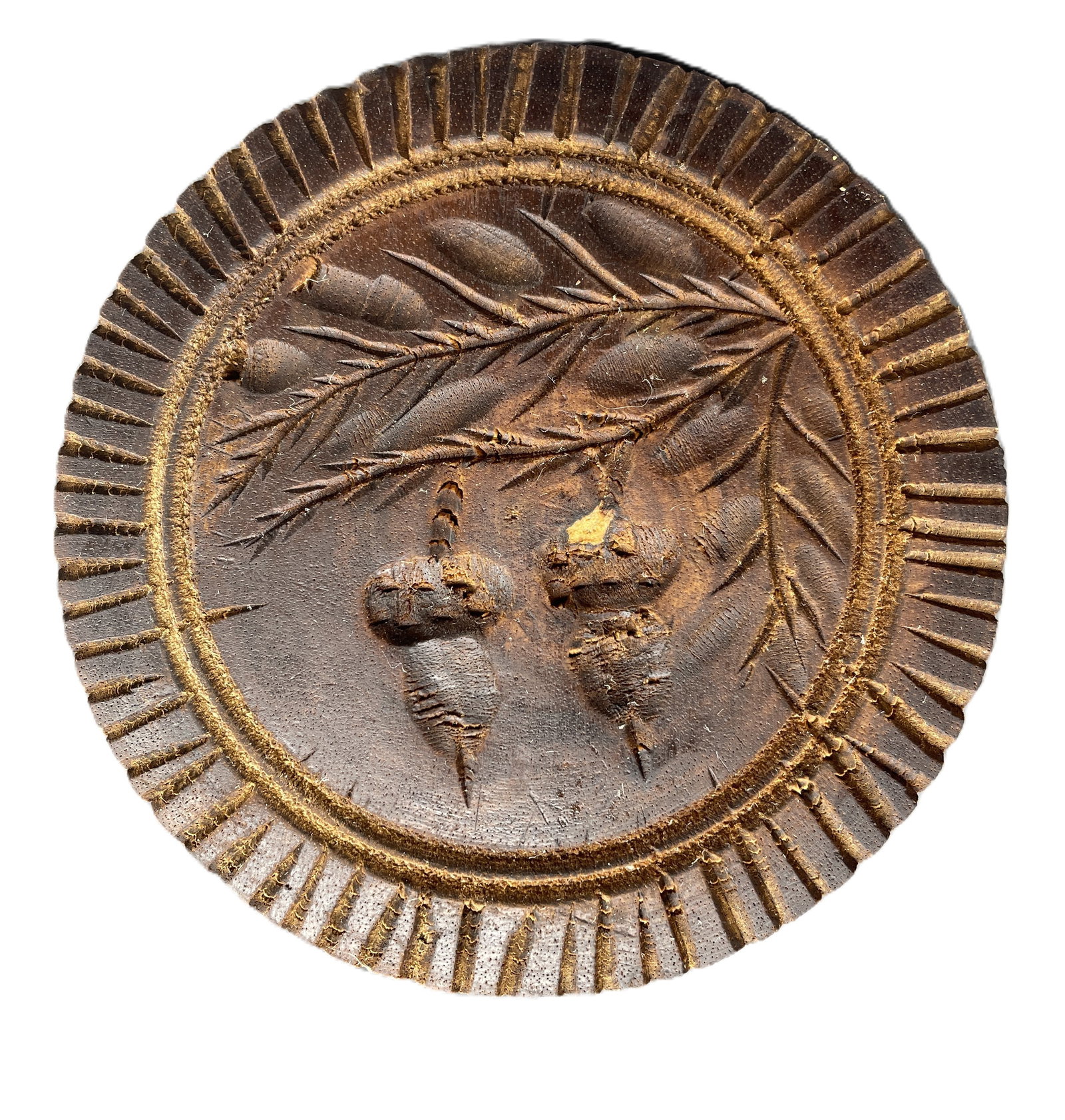 Antique 4.25" ACORN BUTTER STAMP Mold Print Treen Carved Wood Primitive (1 of 7)