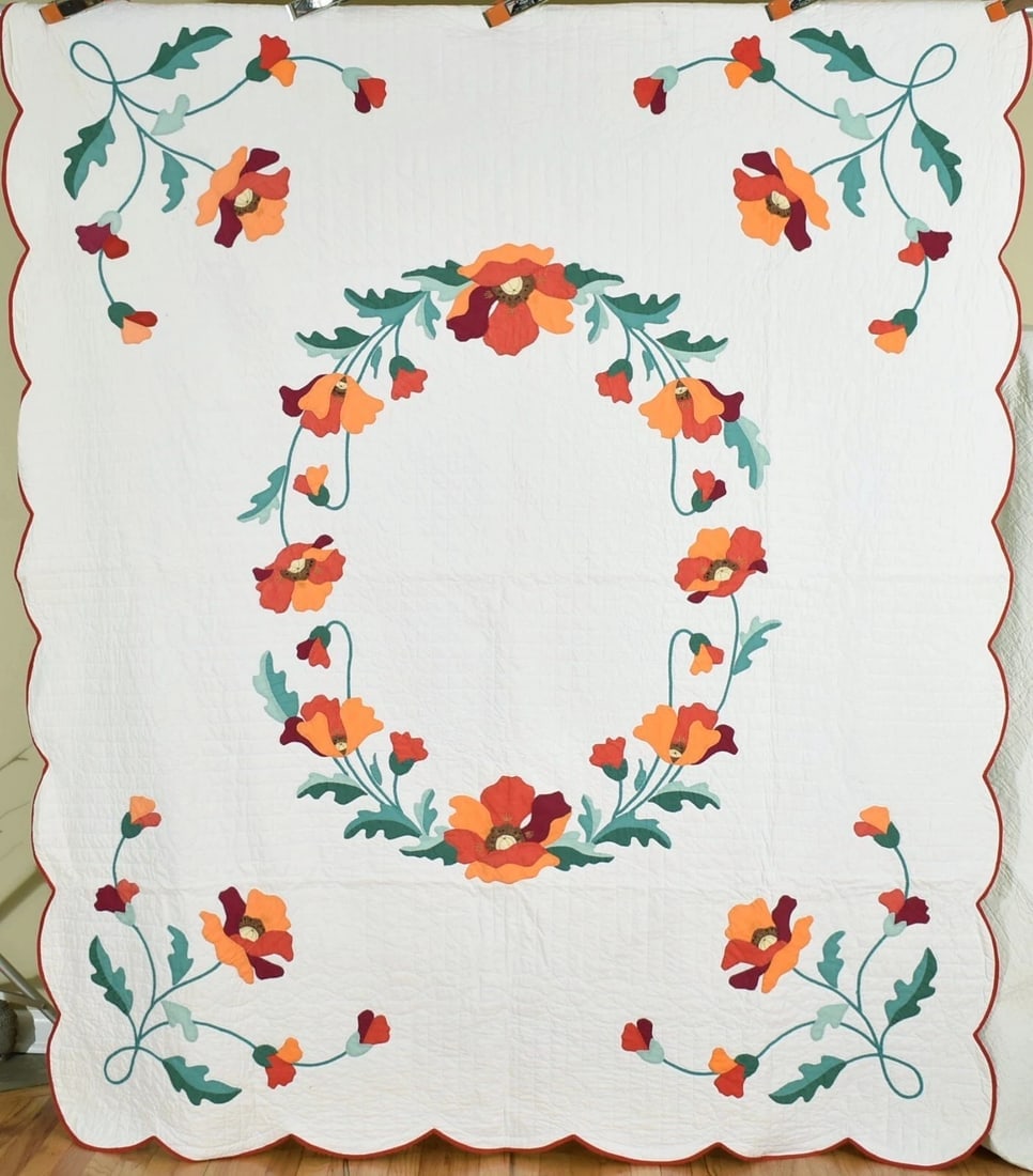 30's Poppy Botanical Applique Quilt (1 of 8)