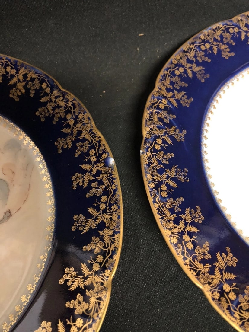 12pc Limoges Porcelain Cobalt Fish Set - 7