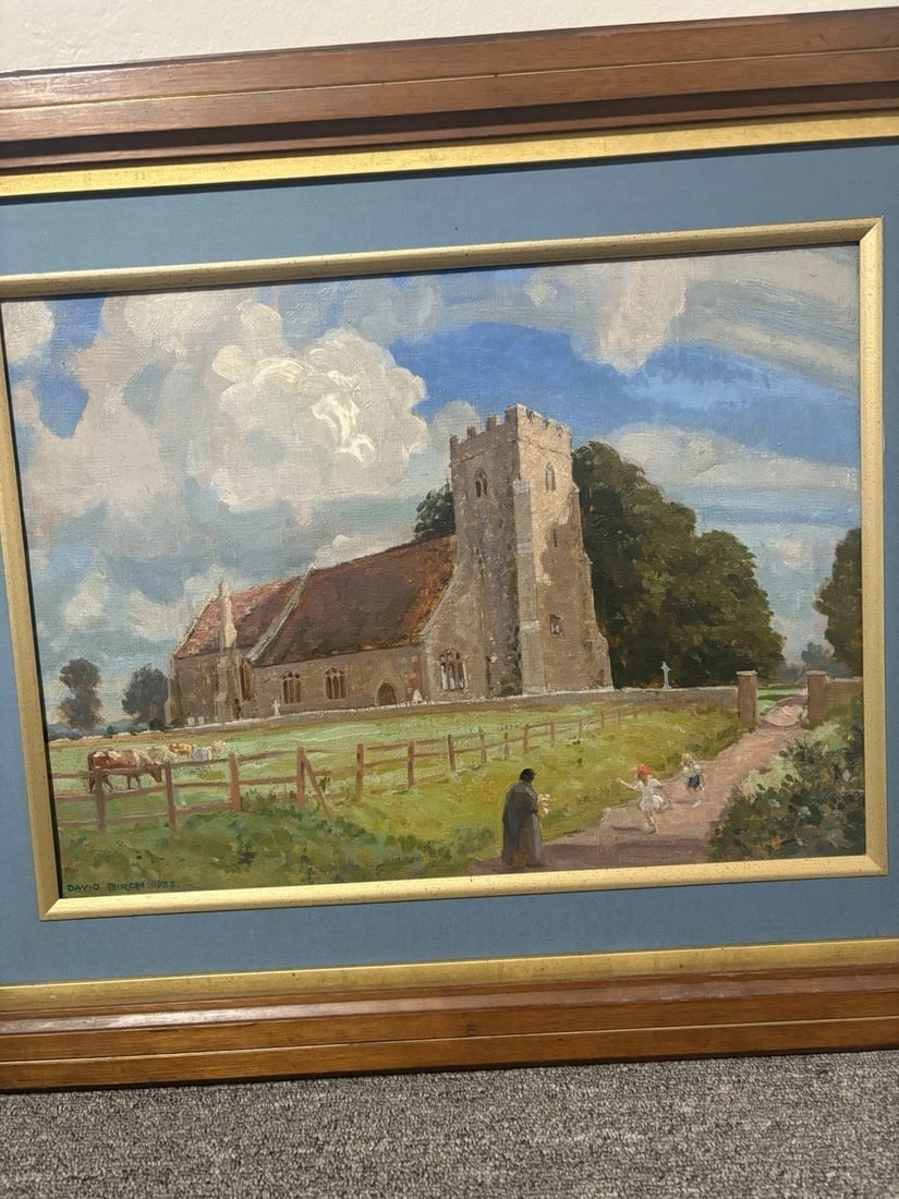 English Artist William David Birch Bulmer Church Suffolk Oil On Canvas Painting - 2