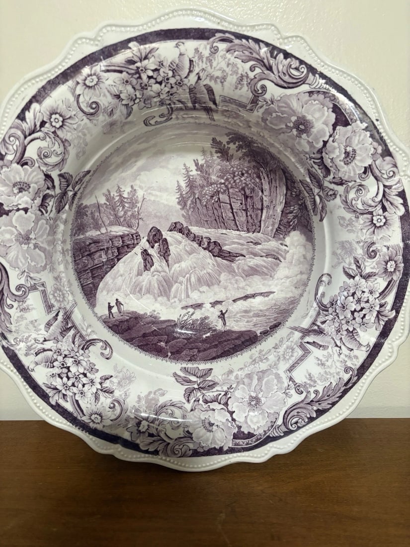 Clews Purple Hudson River Waterfall Historical Staffordshire Bowl - 2