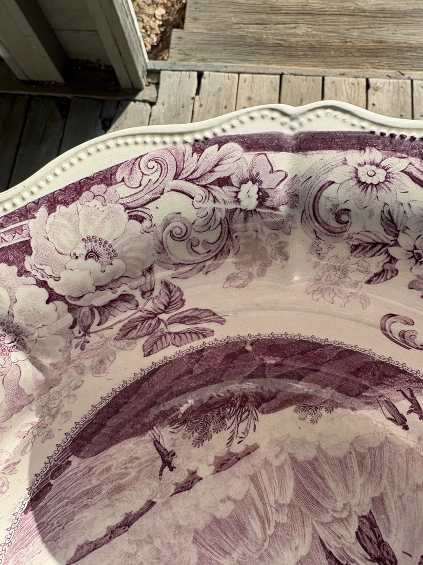 Clews Purple Hudson River Waterfall Historical Staffordshire Bowl - 6