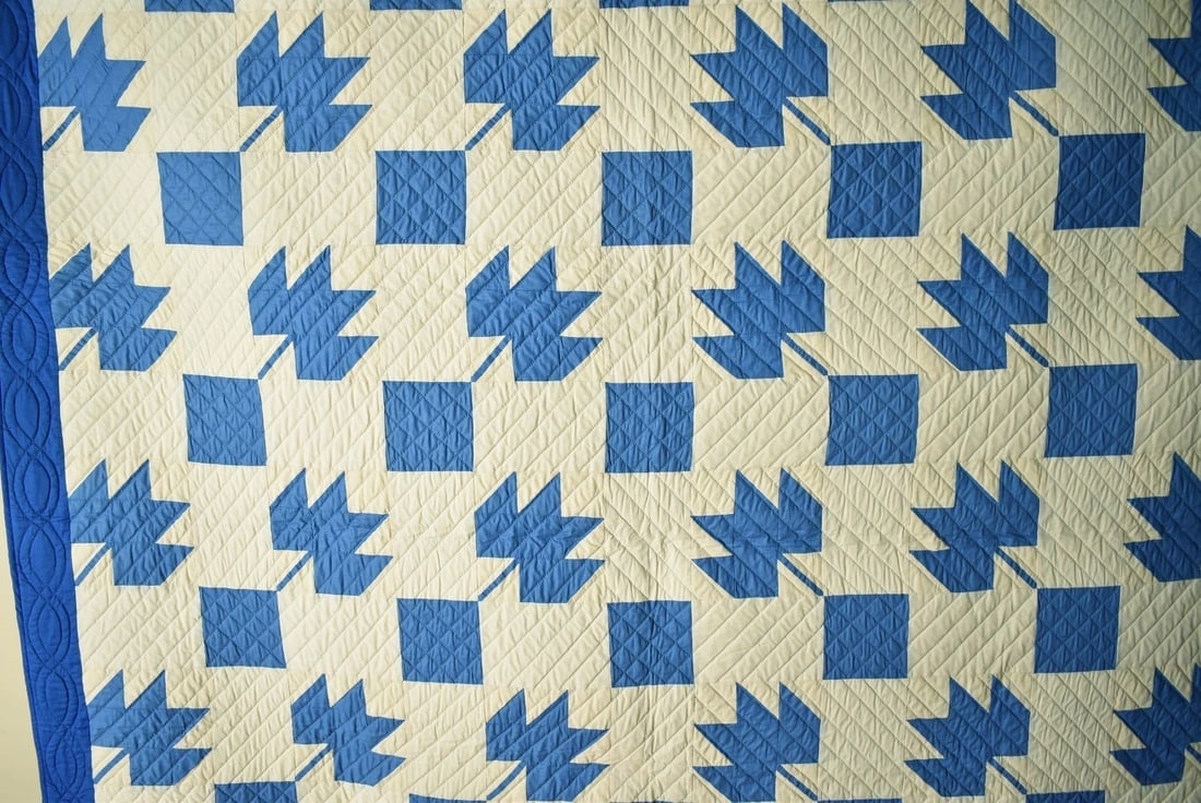 40's Blue & White Maple Leaf Quilt - 2