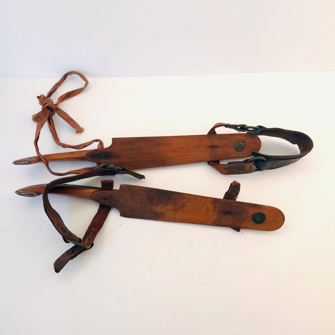 Vintage Traditional Dutch Frisian Wooden Ice Skates with Metal Blades and Leather Straps. (1 of 7)