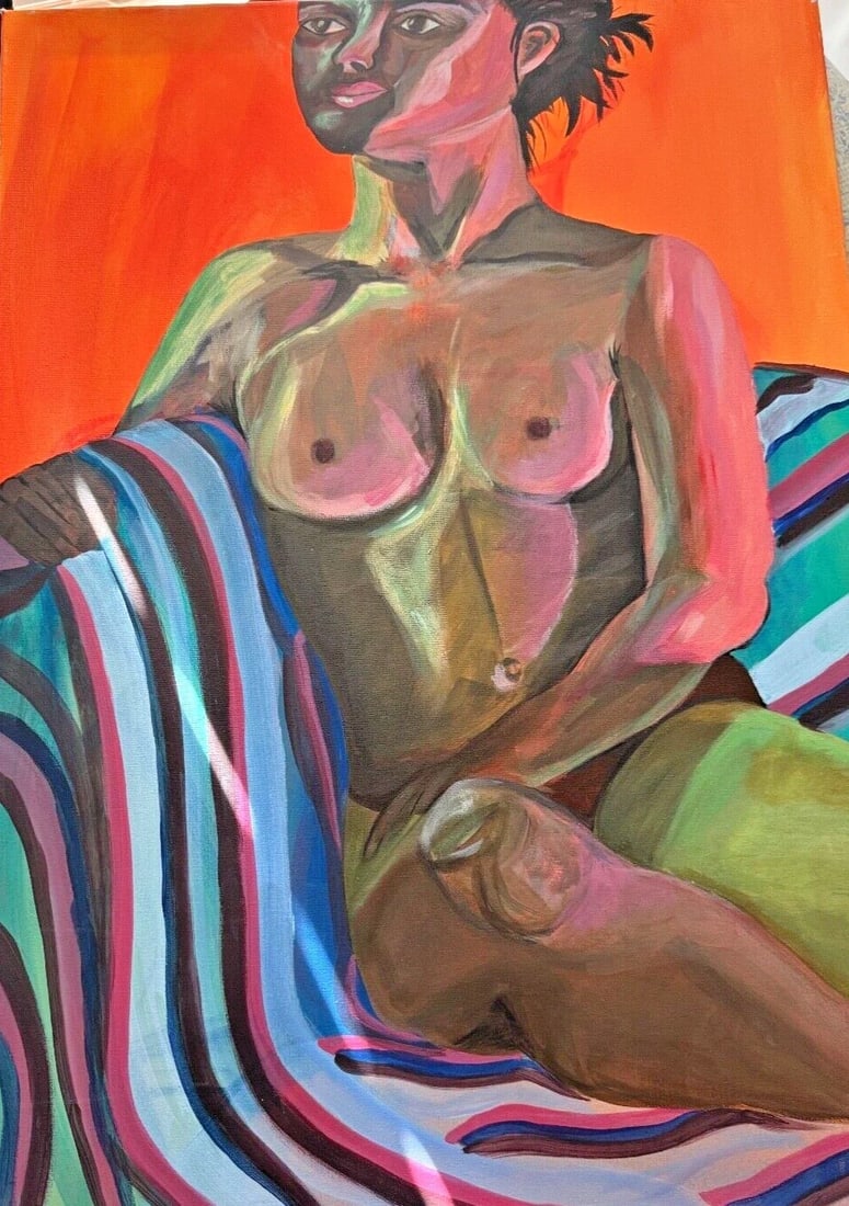 Original Hand painted Artwork Oil Painting feMale 20x27": Discover a captivating expression of artistic vision with this original painting, featuring a female figure that exudes a sense of contemplation and strength. The piece, is unsigned by the artist