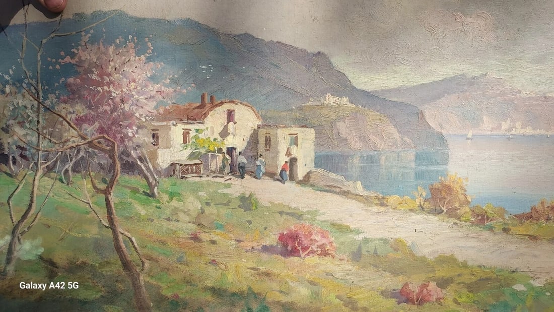 19th century Oil painting Italy coastal signed Romano (1 of 5)