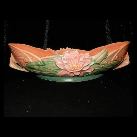 Roseville Pottery Water Lily Brown Console Bowl (1 of 9)