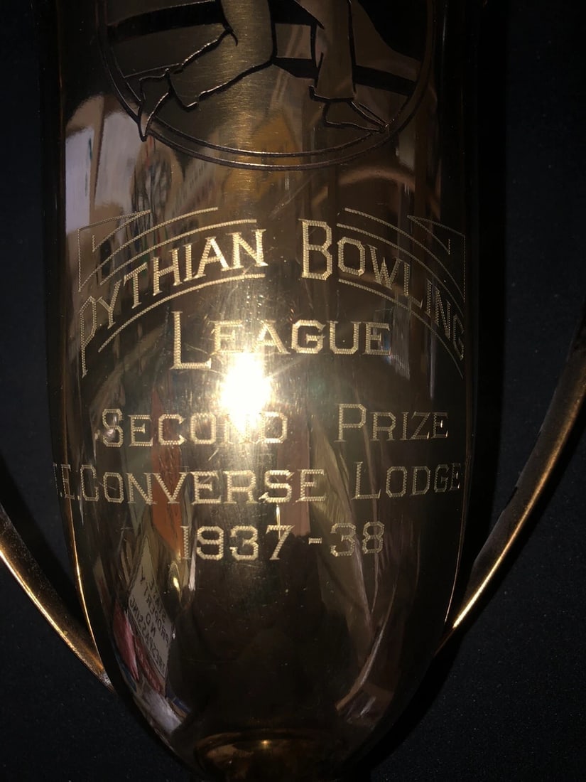 1937 17?? KOP e f converse lodge 75 Pythian Bowling Loving Cup Trophy Malden Ma - 4