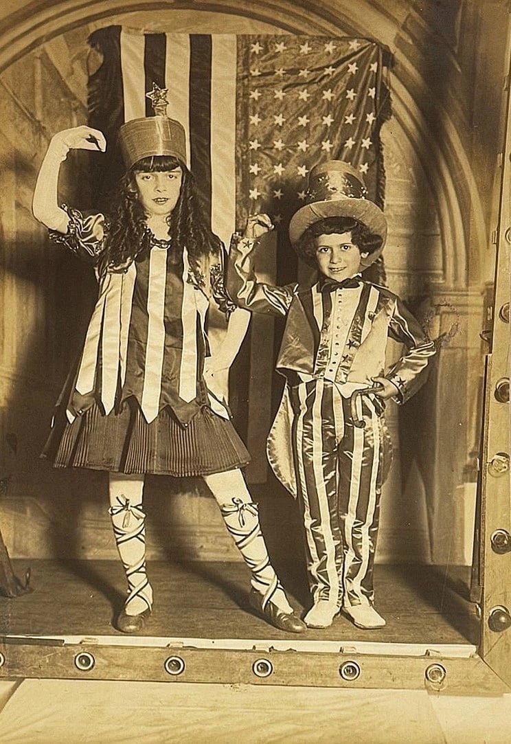 Patriotic Photo Children Uncle Sam & Lady Liberty Preforming Flag Stage 1910 (1 of 3)