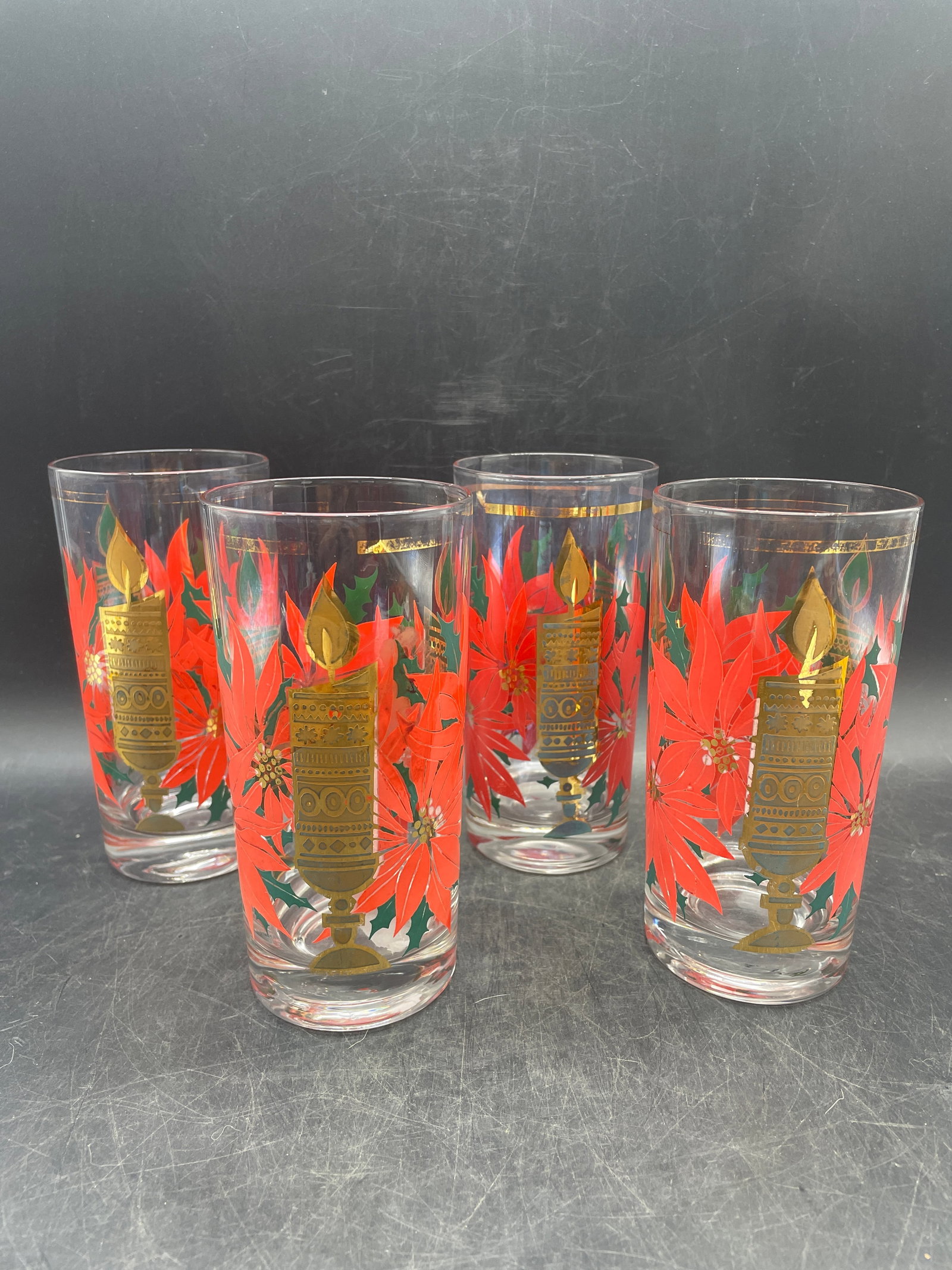 MCM Pasinski Christmas Glasses - 22K Gold Candles with Red Poinsettias (1 of 8)