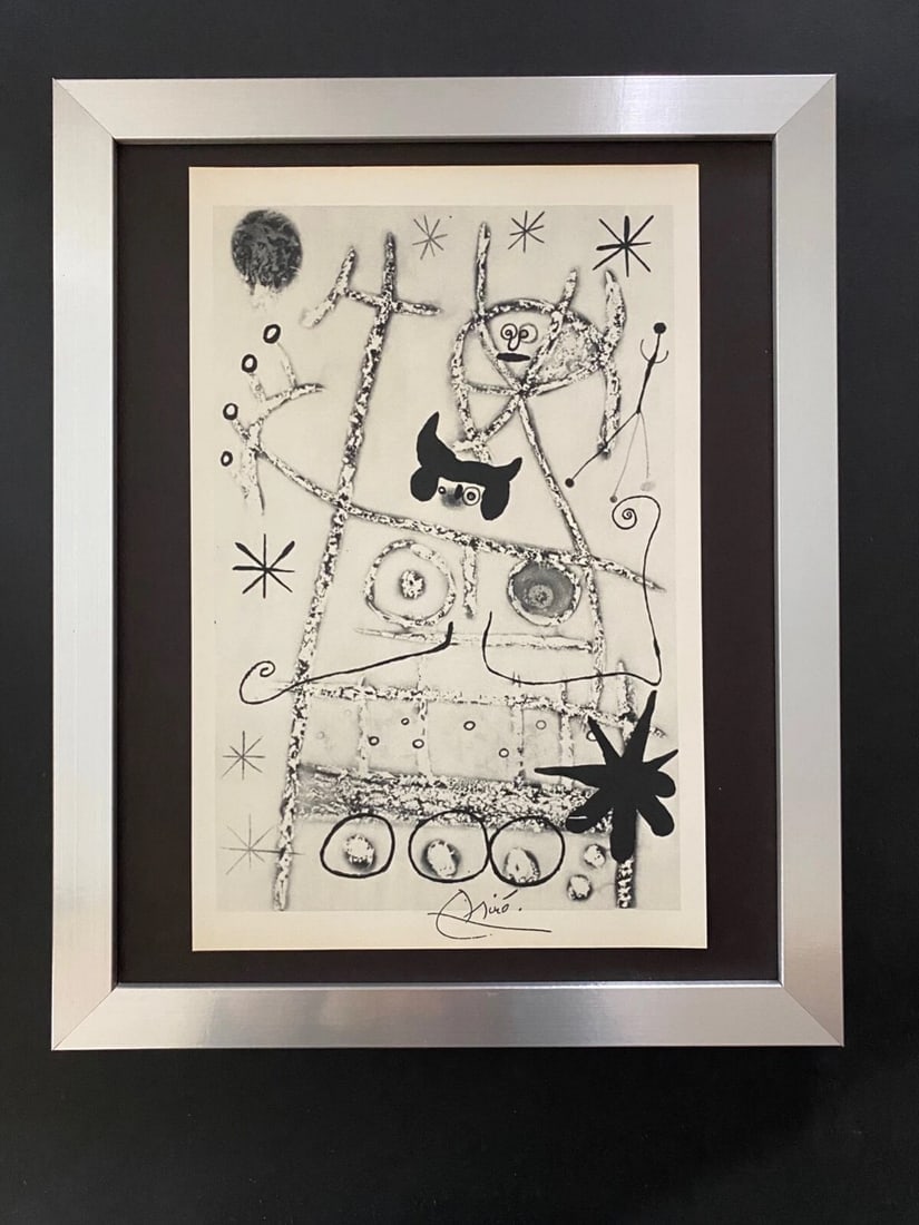 Joan Miro | Vintage 1958 Signed | Mounted & Framed Offset Lithograph: Up for Auction this Beautiful and Scarce Vintage 1958 Offset Lithograph JOAN MIRO Facsimile Signature in ink. This piece is Mounted and framed in a New Frame 11x14. This is an Original Vintage 1958